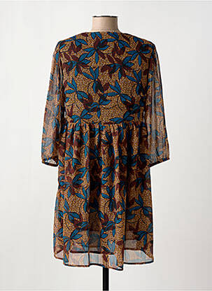 Robe mi-longue imprimé fleurs manches 3/4 marron TEDDY SMITH femme