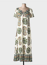 Robe longue imprimé fleurs manches courtes vert C'FLO femme