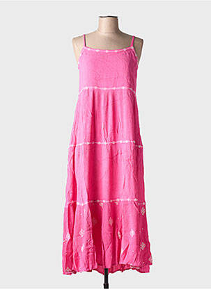 Robe longue manches bretelles ajustables fines bretelles rose LILI & LALA femme