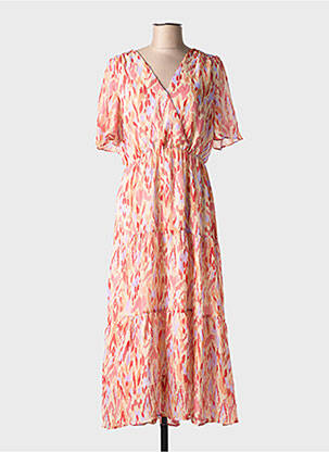 Robe longue imprimé fantaisie manches courtes beige GRACE & MILA femme