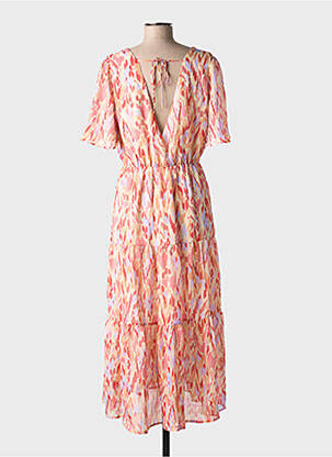 Robe longue imprimé fantaisie manches courtes beige GRACE & MILA femme