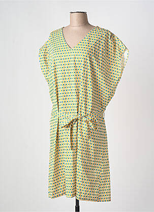 Robe mi-longue imprimé fantaisie manches courtes jaune BY ONE femme
