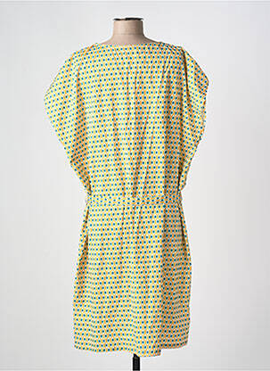 Robe mi-longue imprimé fantaisie manches courtes jaune BY ONE femme