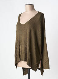 Pull tunique coupe forme déstructurée manches longues vert GRACE KARIN femme