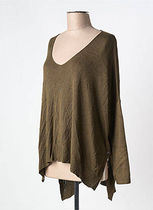 Pull tunique coupe forme déstructurée manches longues vert GRACE KARIN femme