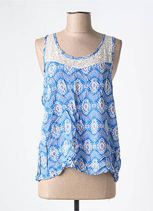 Top imprimé fantaisie sans manche bleu CERISE BLUE femme