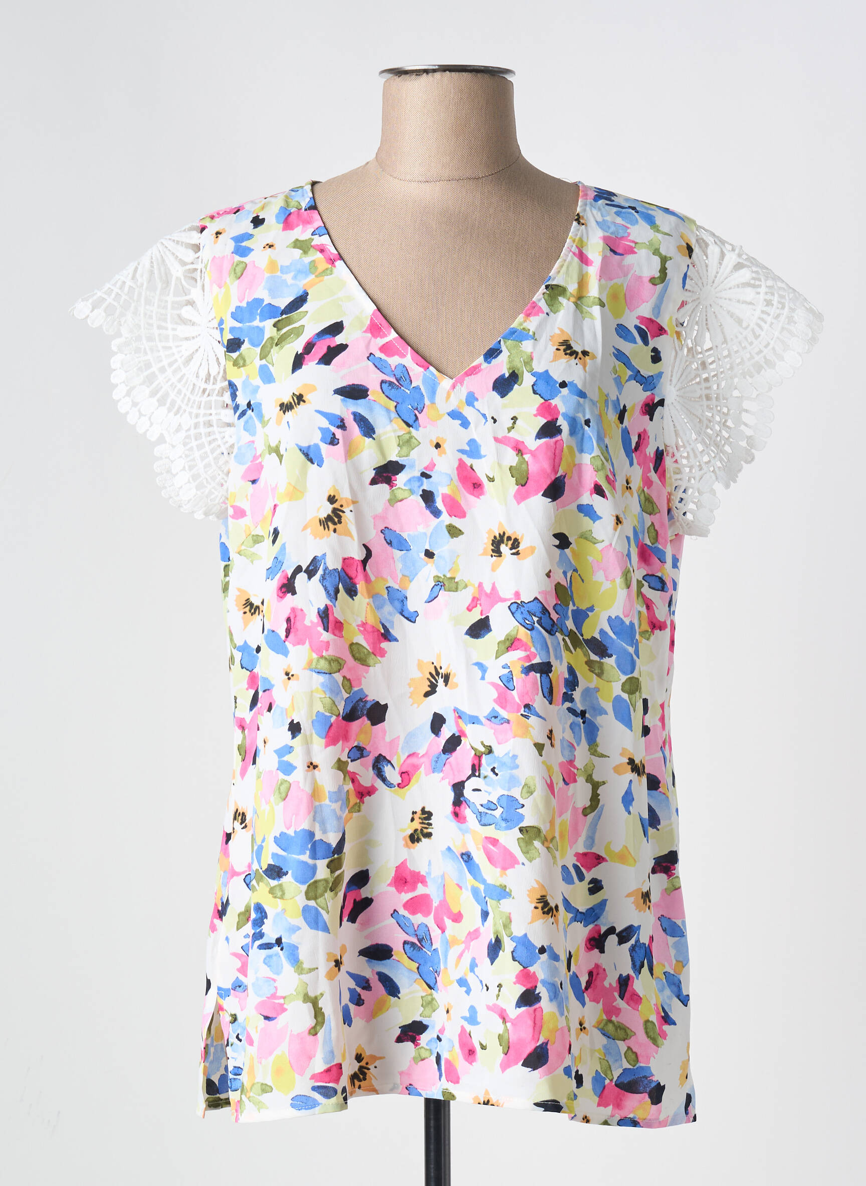 Top imprimé fantaisie manches courtes bleu NOUGAT femme