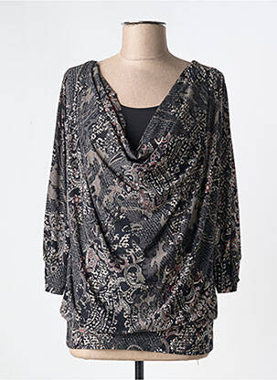 Top imprimé fantaisie manches 3/4 noir ELL'A femme