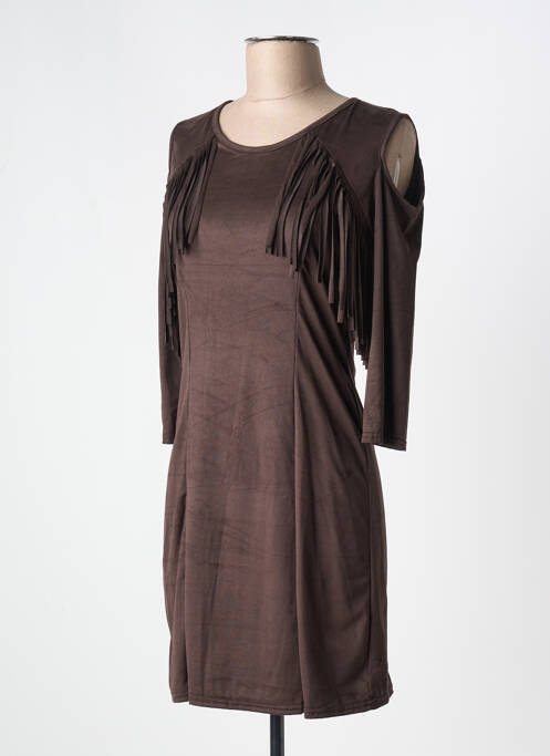 Robe courte manches 3/4 manches 3/4 marron ELL'A femme