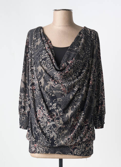 Top imprimé fantaisie manches 3/4 noir ELL'A femme