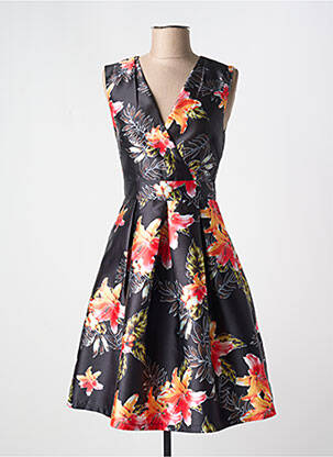 Robe mi-longue imprimé fleurs sans manche noir F & P femme