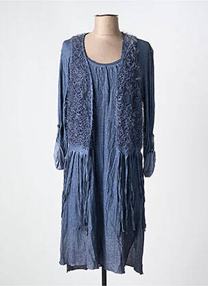 Robe mi-longue manches longues manches longues bleu COCOO MIN femme
