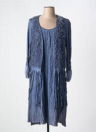Robe mi-longue manches longues manches longues bleu COCOO MIN femme