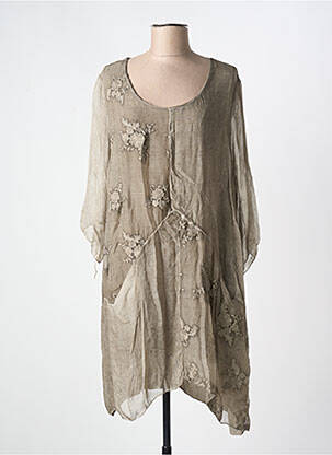 Robe mi-longue coupe fluide manches longues gris COCOO MIN femme