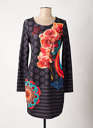 Robe mi-longue imprimé fleurs manches longues noir 101 IDEES femme