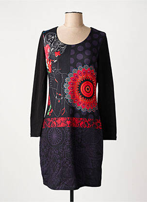 Robe mi-longue imprimé fantaisie manches longues noir 101 IDEES femme
