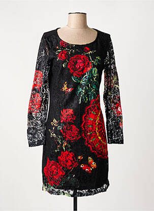 Robe mi-longue imprimé fleurs manches longues noir 101 IDEES femme