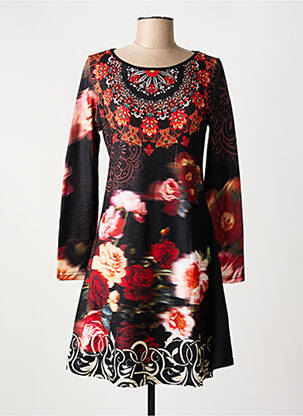 Robe mi-longue imprimé fantaisie manches longues noir 101 IDEES femme