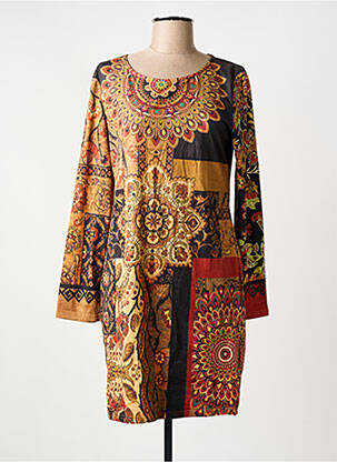 Robe courte fermeture zippée au dos manches longues orange 101 IDEES femme