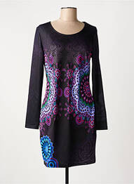 Robe mi-longue imprimé fantaisie manches longues noir 101 IDEES femme