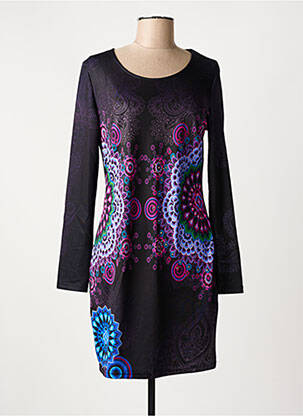 Robe mi-longue imprimé fantaisie manches longues noir 101 IDEES femme