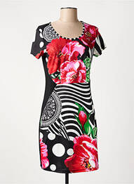 Robe mi-longue imprimé fantaisie manches courtes noir 101 IDEES femme