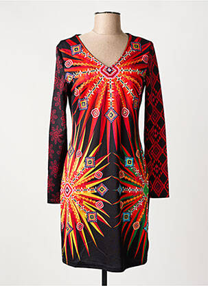 Robe mi-longue imprimé fantaisie manches longues rouge 101 IDEES femme