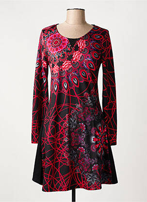 Robe mi-longue imprimé fantaisie manches longues noir 101 IDEES femme