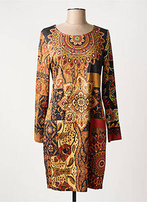 Robe courte fermeture zippée au dos manches longues orange 101 IDEES femme