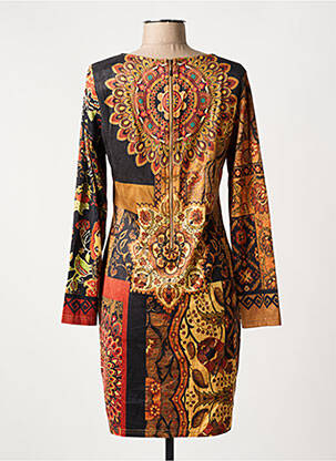 Robe courte fermeture zippée au dos manches longues orange 101 IDEES femme