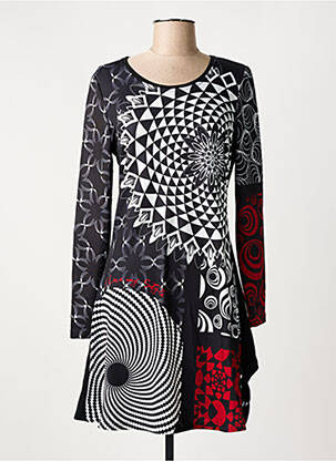 Robe mi-longue imprimé fantaisie manches longues noir 101 IDEES femme