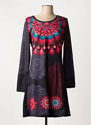 Robe mi-longue imprimé fantaisie manches longues noir 101 IDEES femme
