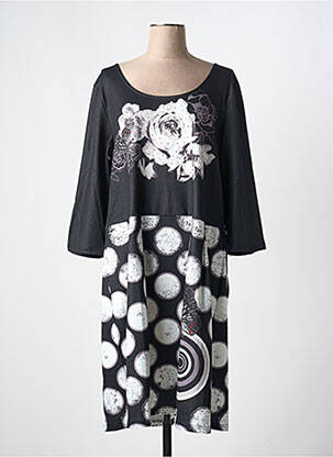Robe mi-longue imprimé fleurs manches 3/4 noir 101 IDEES femme