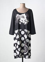 Robe mi-longue imprimé fleurs manches 3/4 noir 101 IDEES femme