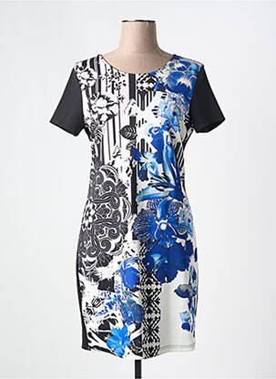 Robe courte fermeture zippée au dos manches courtes bleu 101 IDEES femme