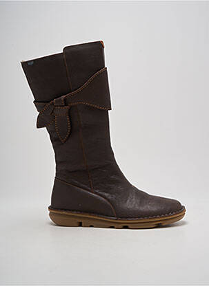 Bottes tissage satiné talon plat jusqu'à 3cm marron ON FOOT femme