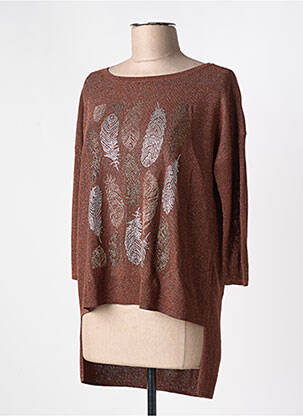Pull coupe droite manches 3/4 marron CHERRY COUTURE femme