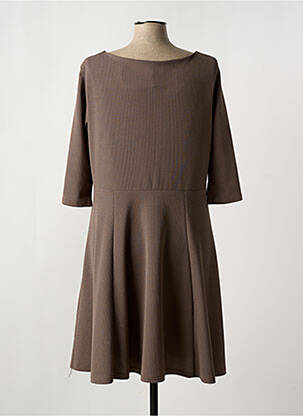 Robe mi-longue manches 3/4 manches 3/4 marron LYANNE femme