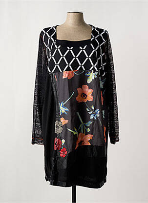 Robe mi-longue imprimé fleurs manches longues noir VIRGINIE & MOI femme