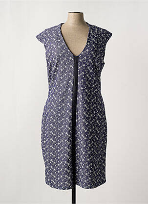 Robe mi-longue imprimé fleurs manches courtes bleu ROMEO POUR JULIETTE femme