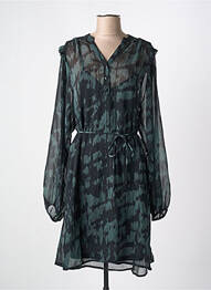 Robe mi-longue imprimé fantaisie manches longues vert ICHI femme