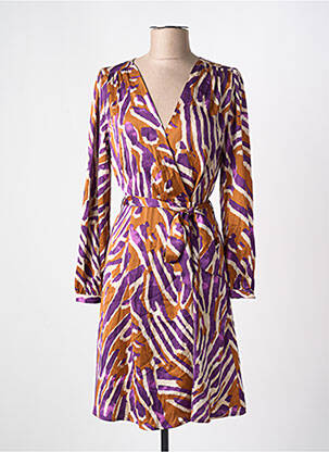 Robe mi-longue imprimé fantaisie manches longues violet LA PETITE ETOILE femme
