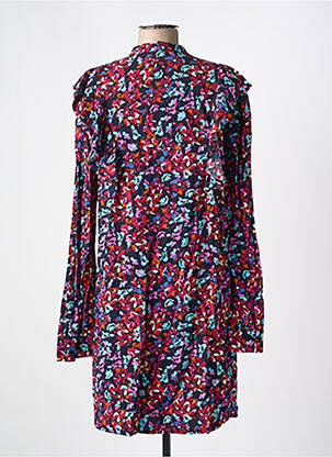 Robe mi-longue imprimé fleurs manches longues rouge PIECES femme