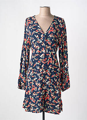 Robe mi-longue coupe évasée manches longues bleu ICHI femme