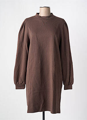 Robe pull coupe droite manches longues marron ICHI femme