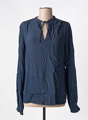 Blouse tissage popeline manches longues bleu ICHI femme