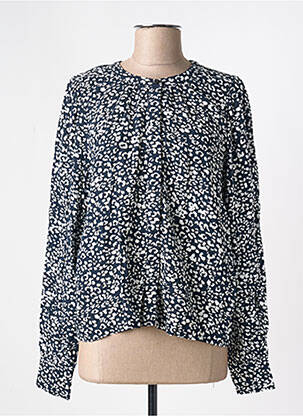 Chemisier tissage popeline manches longues bleu ICHI femme