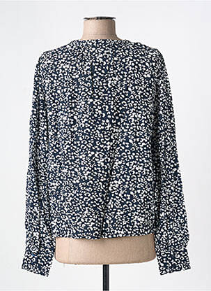 Chemisier tissage popeline manches longues bleu ICHI femme