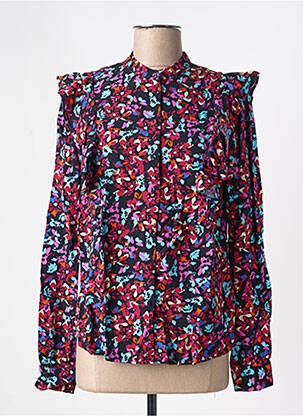 Chemisier imprimé fantaisie manches longues rouge PIECES femme
