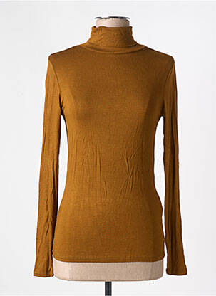 Pull col roulé coupe cintrée manches longues marron ICHI femme